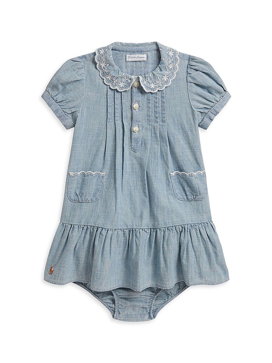 Baby Girl's 2-Piece Chambray Dress & Bloomers Set - New Medium Wash - Size 9 Months
