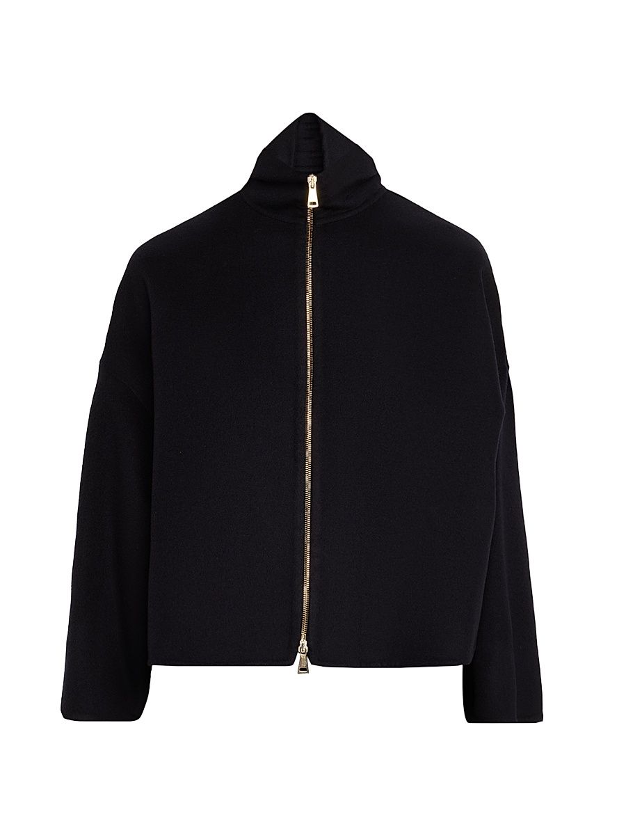 Women's Double-Faced Wool Zip Jacket - Blu Notte - Size 8