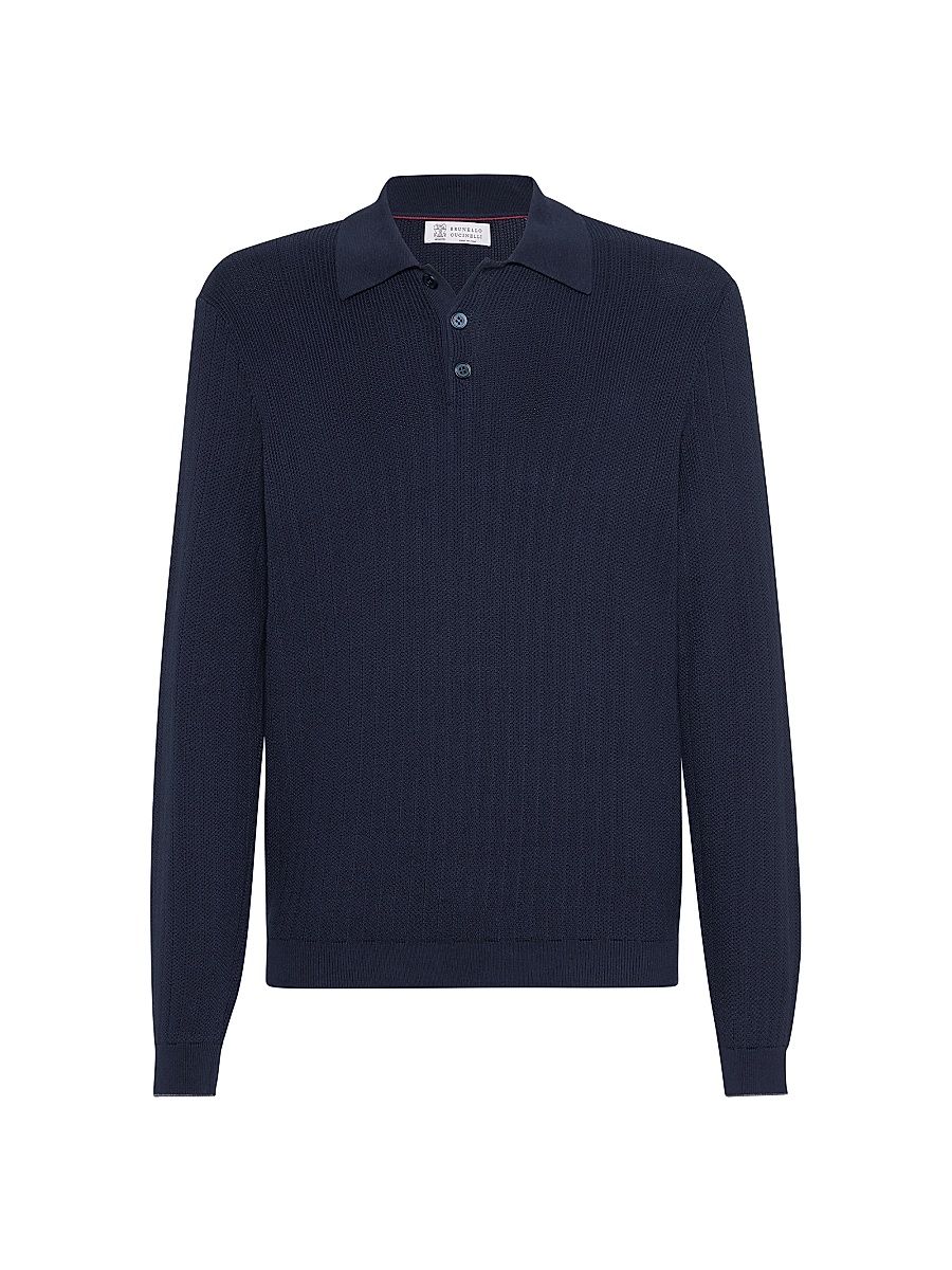 Men's Honeycomb Stitch Rib Knit Polo Shirt - Navy Blue - Size 42