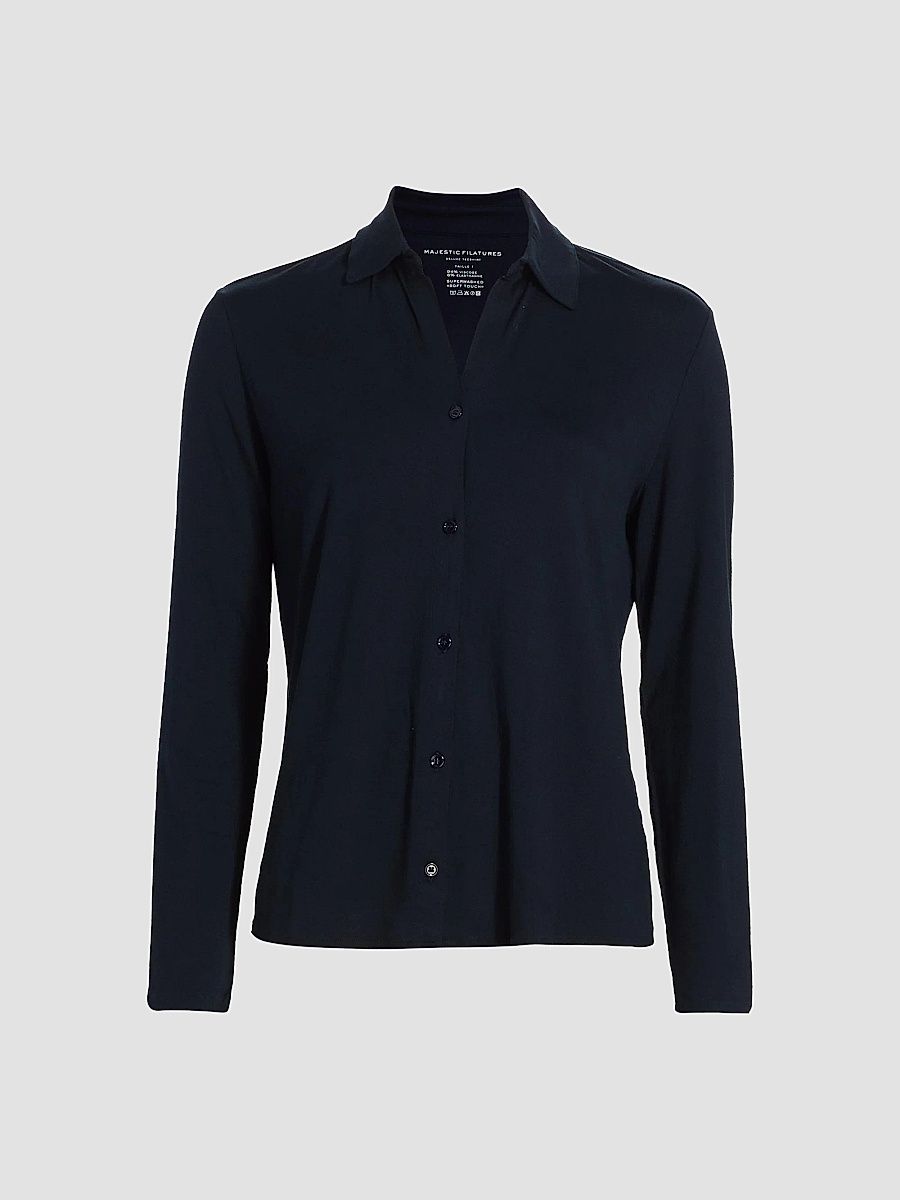 Majestic Filatures Women's Soft Touch Button-Up Shirt - Marine - Size Medium