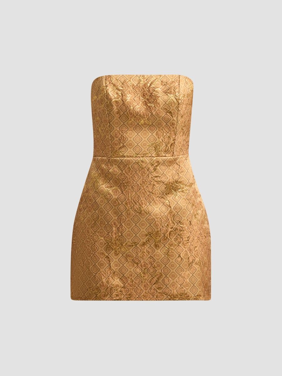 Hemant & Nandita Women's Jacquard Strapless Mini Dress - Mustard - Size XL