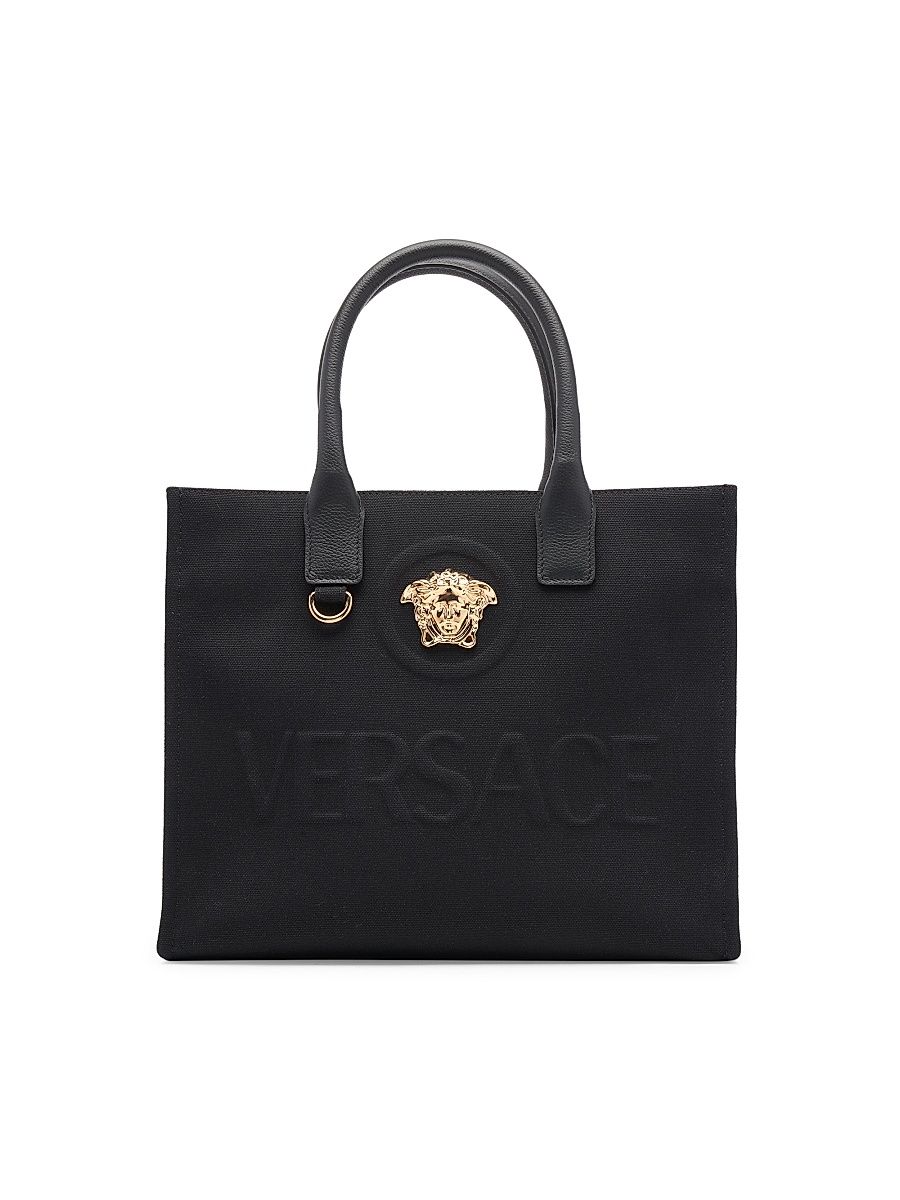 Women's Small Canvas & Leather Tote Bag - Black
