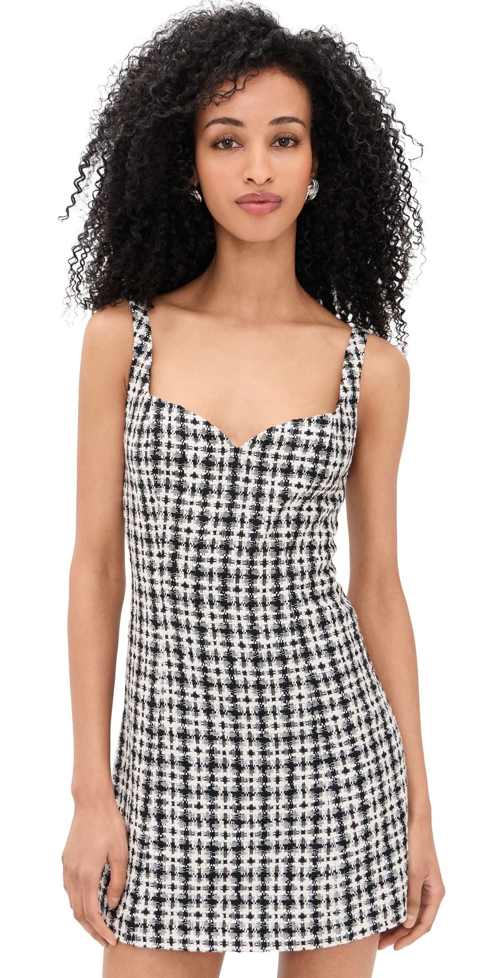 ALICE + OLIVIA Eve Sweetheart Tweed Mini Dress Black/Off White 0