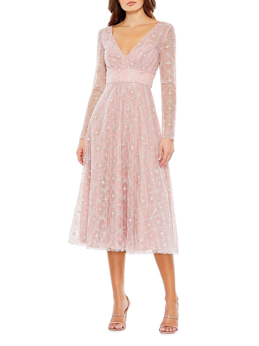 Women's Embellished Mesh Midi-Dress - Rose - Size 8