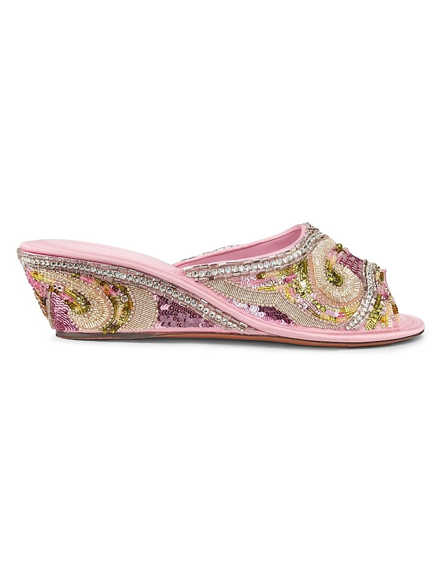 Women's 50MM Beaded Mule Wedges - Geranium - Size 11