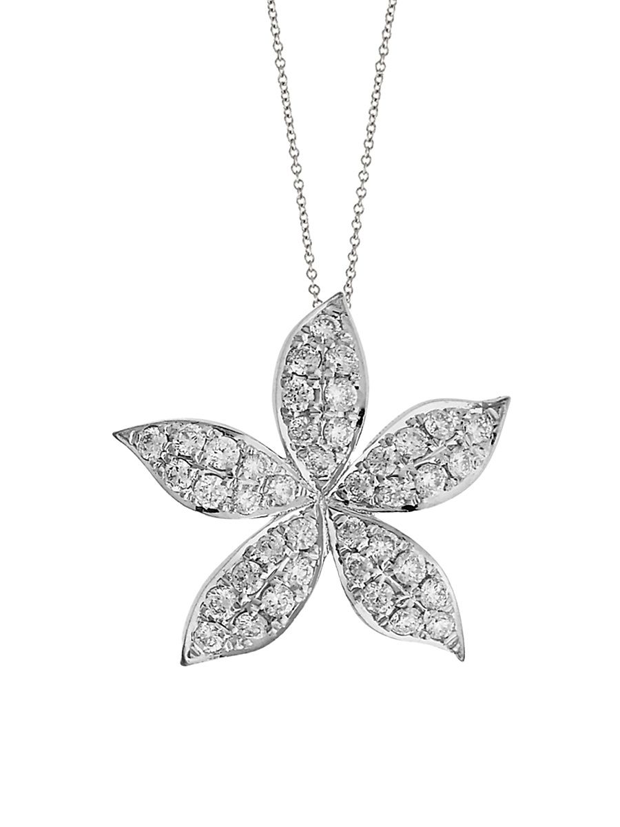 Women's Blossom Waterfall Flower 18K White Gold & 0.10 TCW Diamond Pendant Necklace - White Gold