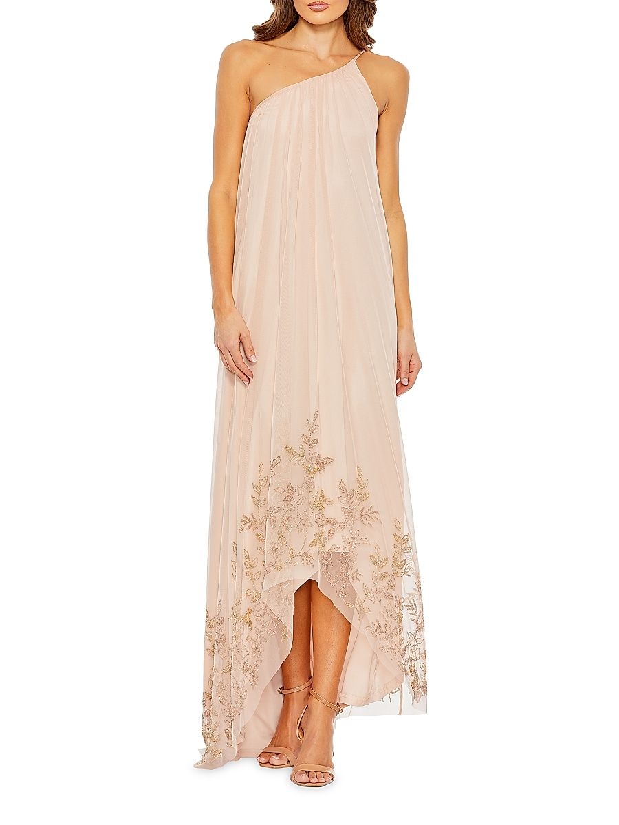 Women's Embellished Asymmetric One-Shoulder Gown - Rose - Size 12