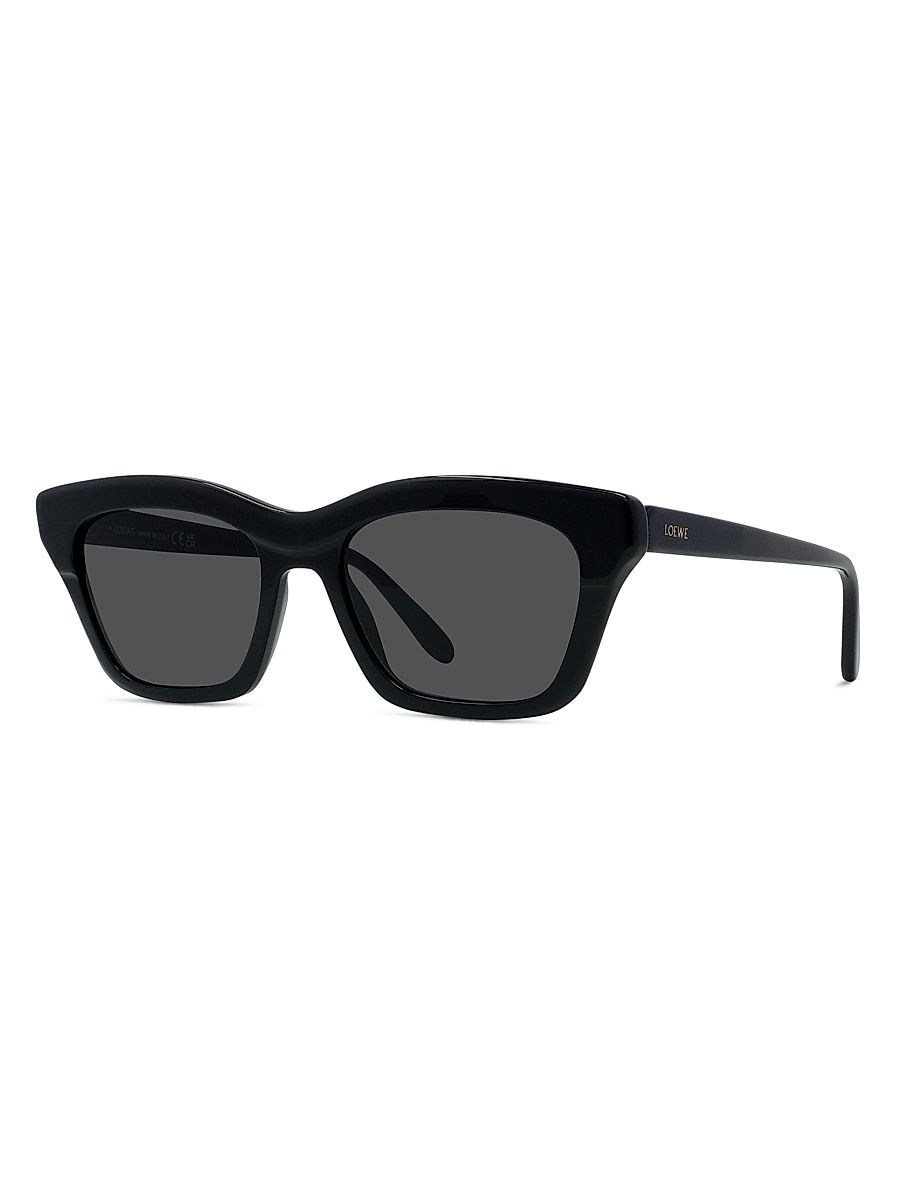 Women's Slim 53MM Geometric Sunglasses - Shiny Black Smoke
