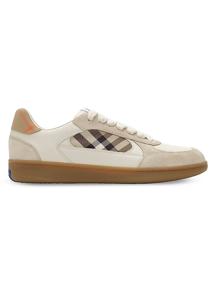 Men's New Terrace Check Leather & Suede Low-Top Sneakers - Dove Beige - Size 13