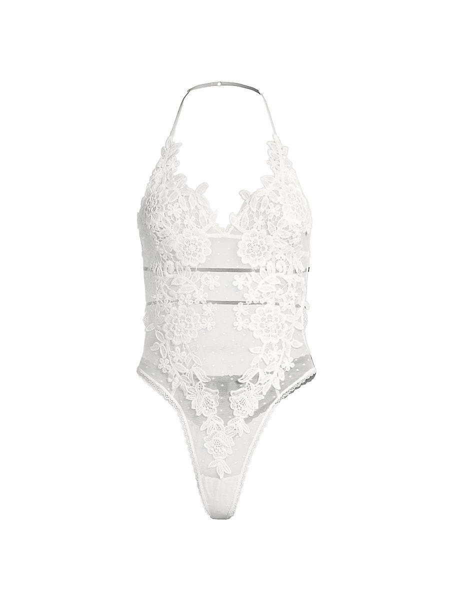 Women's Magnolia Floral Lace Teddy - Ivory - Size Large