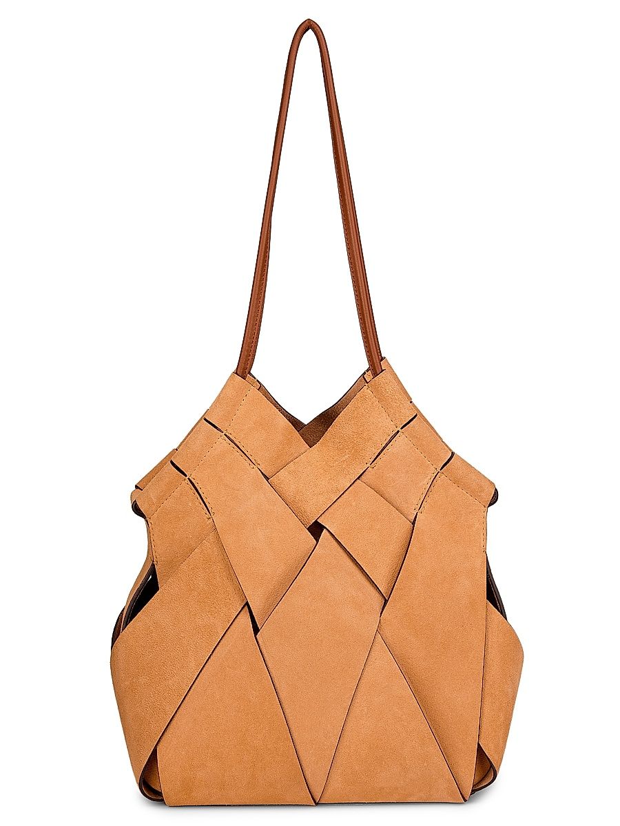 Women's Charlotte Basket-Weave Suede Tote Bag - Apricot