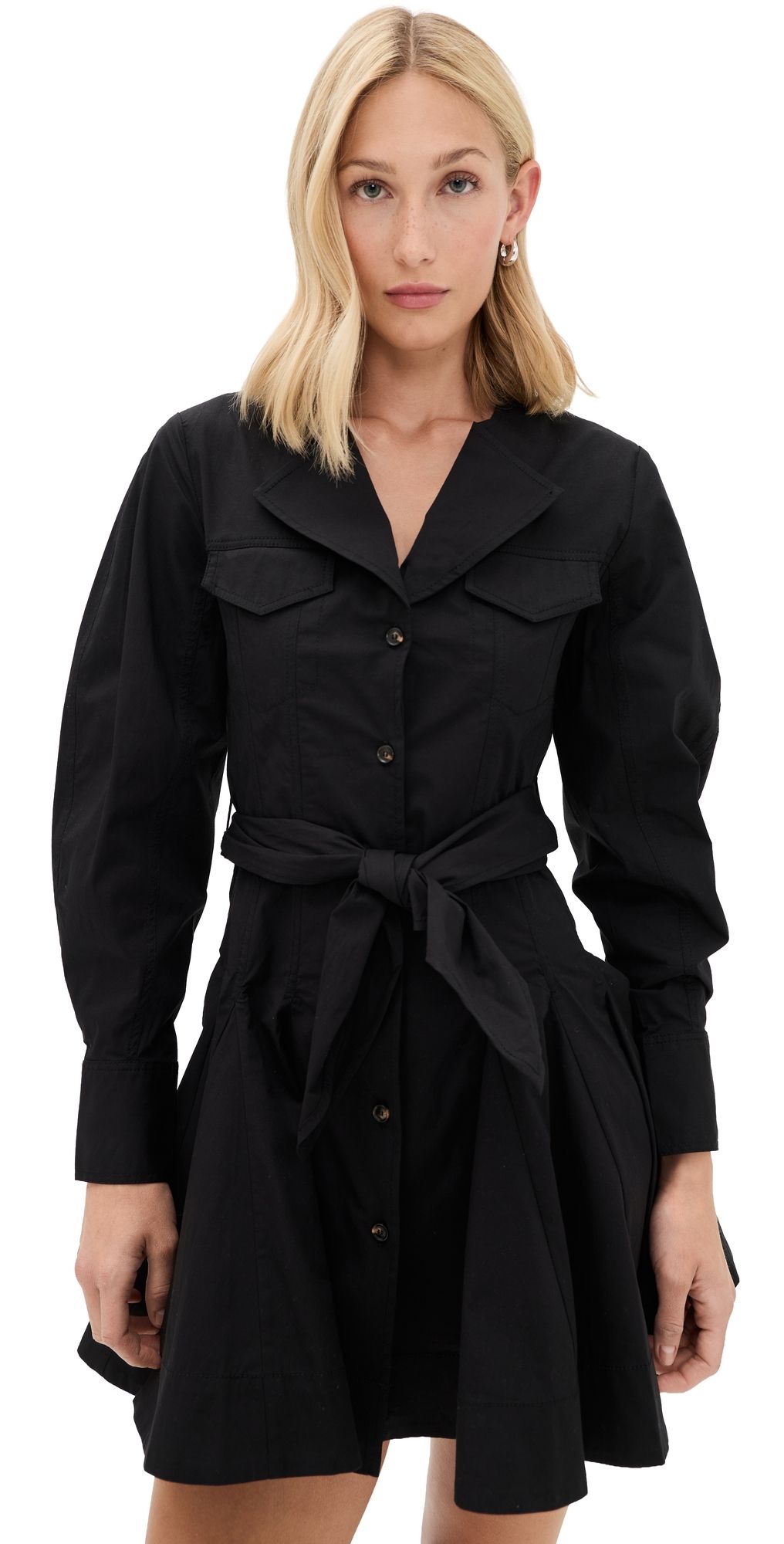 GANNI Stretch Mini Shirt Dress Black 42