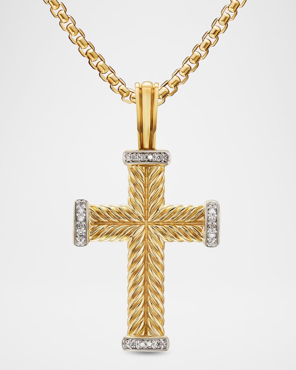 Men & apos;s Chevron Cross Enhancer with Diamonds in 18K Yellow Gold, 23.5mm