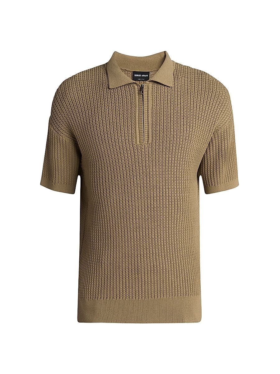 Men's Rib-Knit Short-Sleeve Polo Shirt - Tan - Size 40