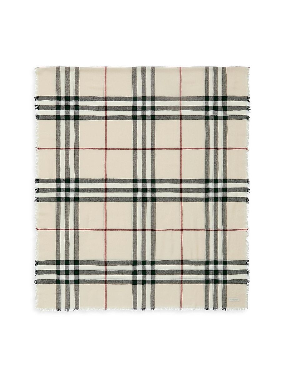 Women's Check Wool Scarf - Pea