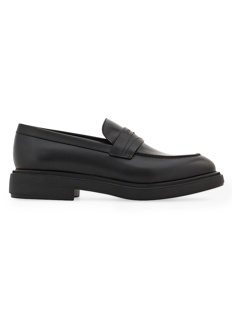 Men's Caligola Leather Loafers - Nero - Size 11.5