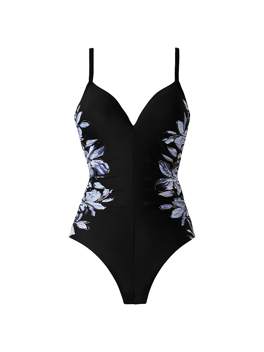 Women's Fiore Di Luna Temptation Floral One-Piece Swimsuit - Black And White - Size 16