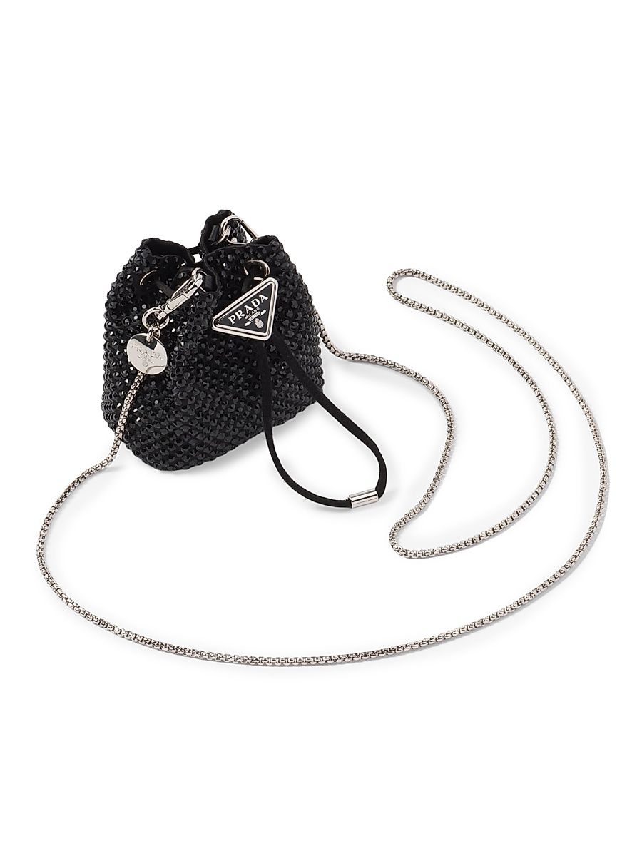 Women's Satin Mini-Pouch With Synthetic Crystals - Black