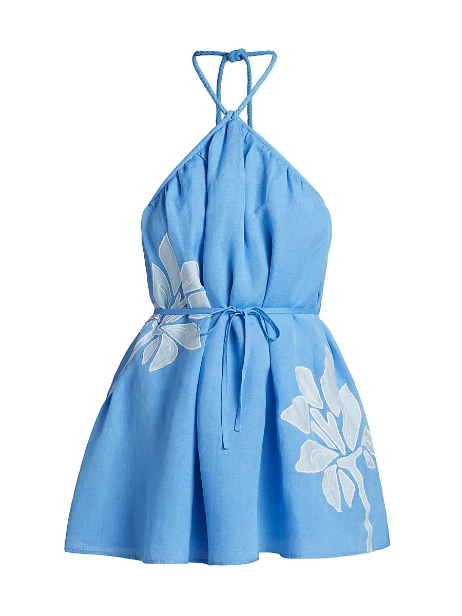 Women's Tammy Halterneck Tie-Waist Minidress - Cerulean - Size 12