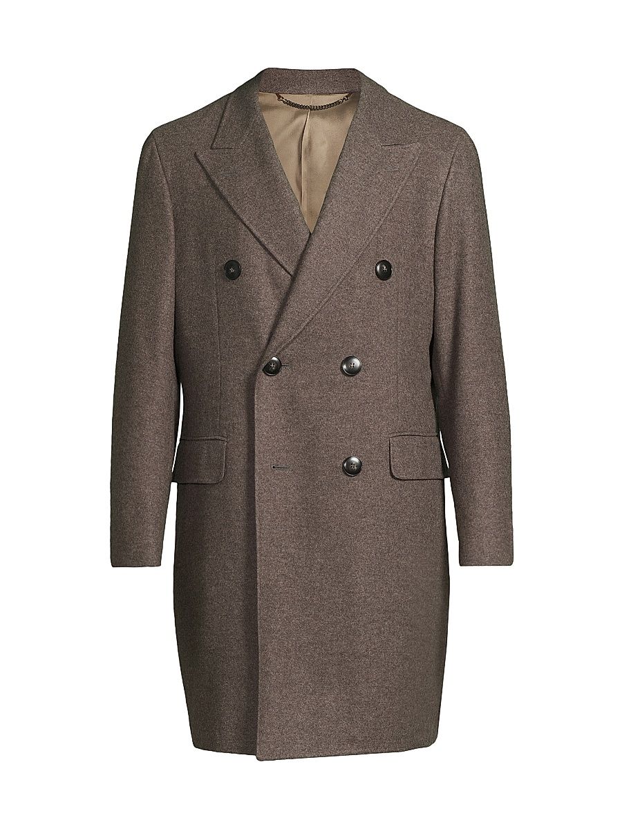 Men's Wool-Cashmere Double-Breasted Coat - Brown - Size 40