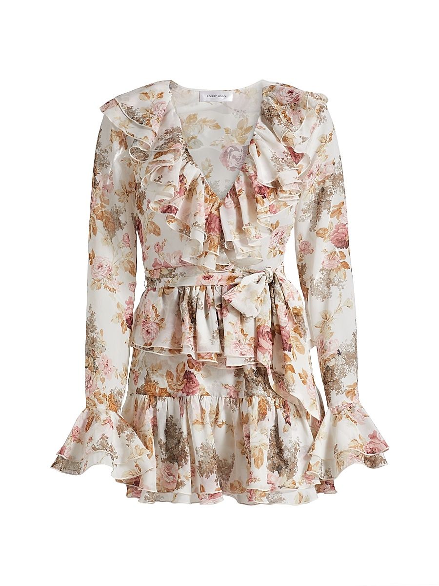 Women's Palmero Floral Ruffle Minidress - Muted Floral - Size XL