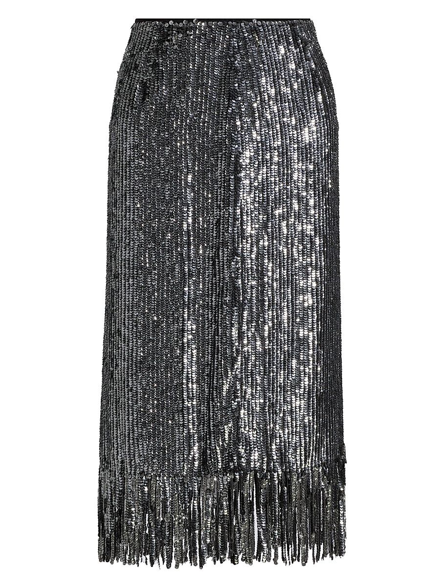 Women's Raella Sequined Midi-Skirt - Antique Silver - Size 16