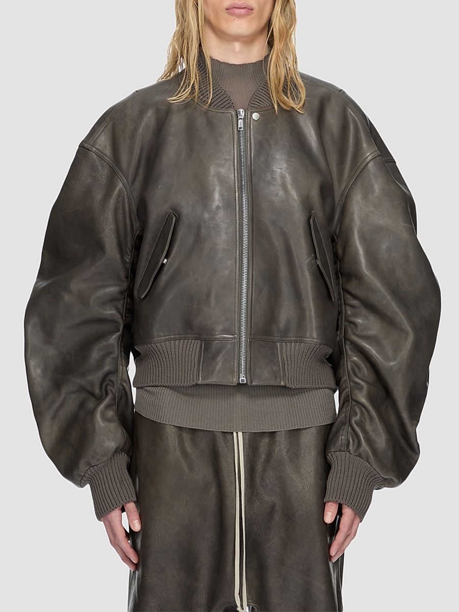 Men's Secchia Flight Leather Bomber Jacket - Washed Black - Size 40