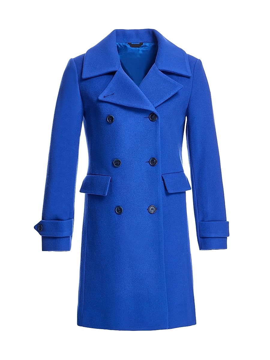 Women's Double-Breasted Wool Coat - Cobalt - Size XS