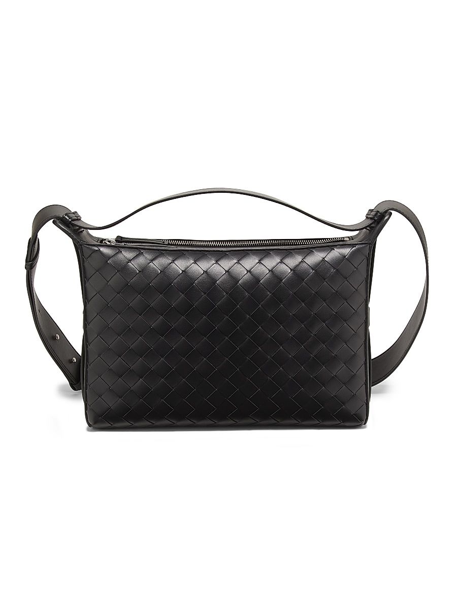 Men's Intrecciato Leather Top Handle Bag - Black Silver