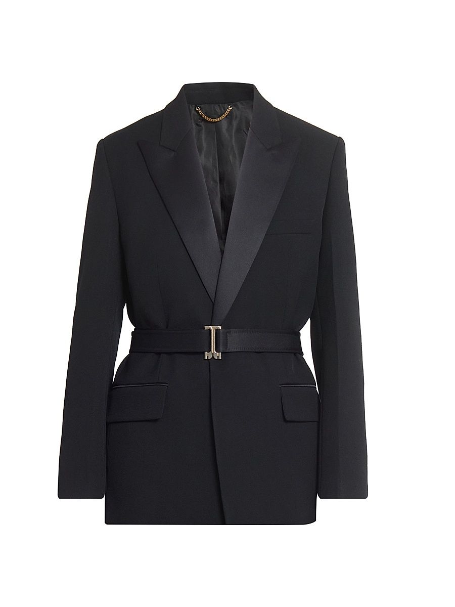 Women's Belted Tailored Blazer - Black - Size 0