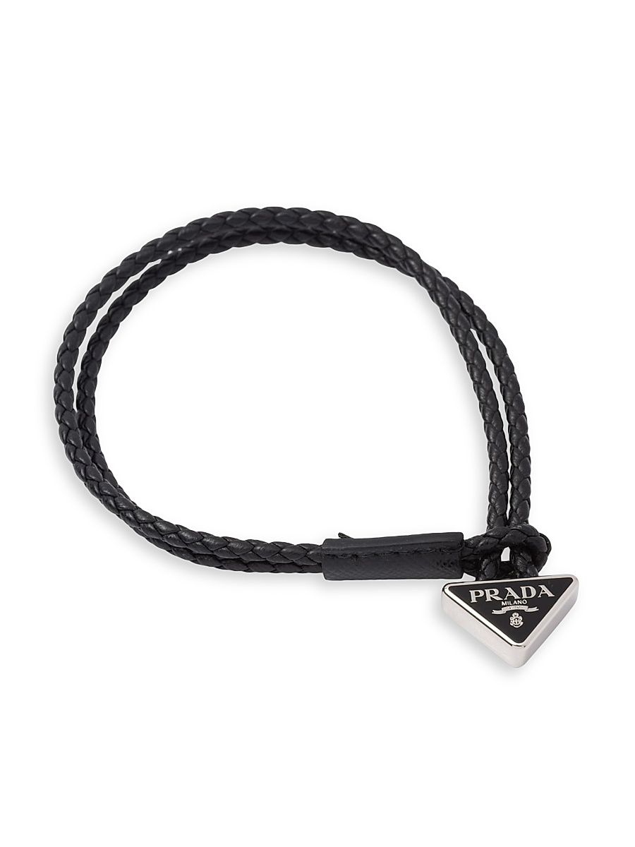 Men's Braided Nappa Leather Bracelet - Black - Size Large