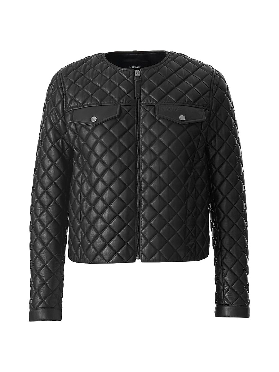 Women's Lena Quilted Leather Crop Jacket - Black - Size XL