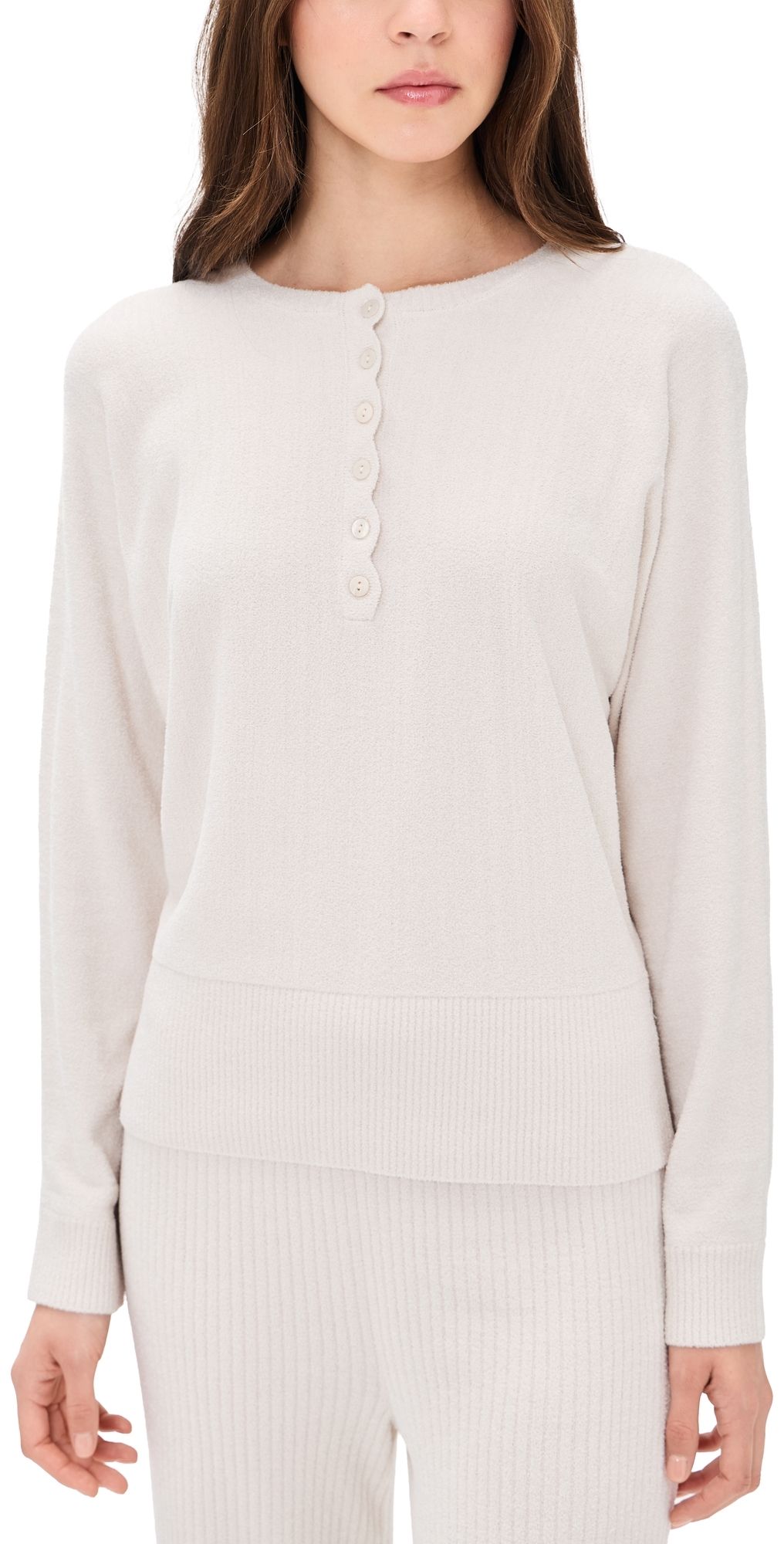 Barefoot Dreams CozyChic Ultra Lite Scallop Henley Top Sand Dune XL