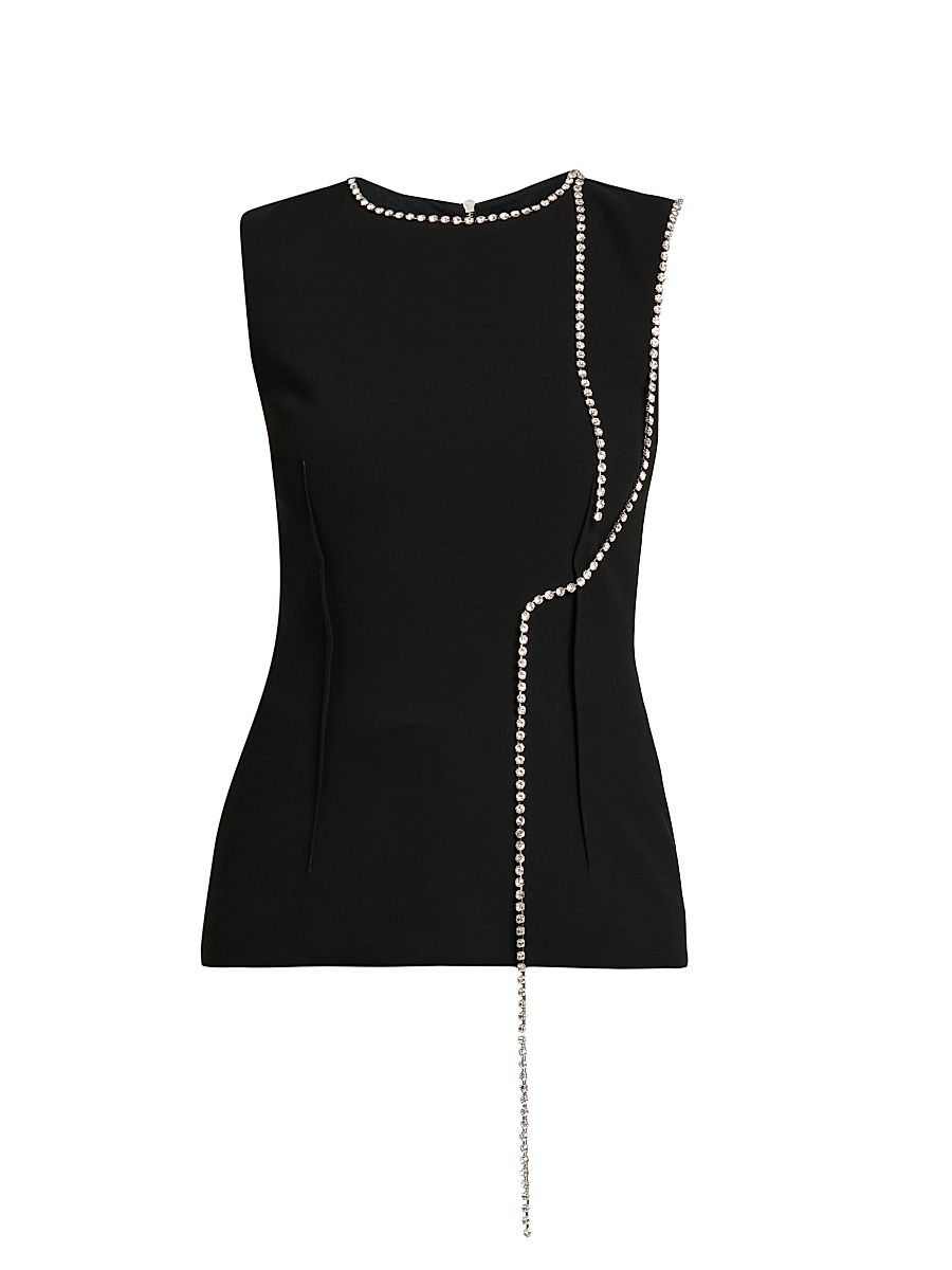 Women's Rhinestone Chains Stretch-Crepe Top - Black - Size 14