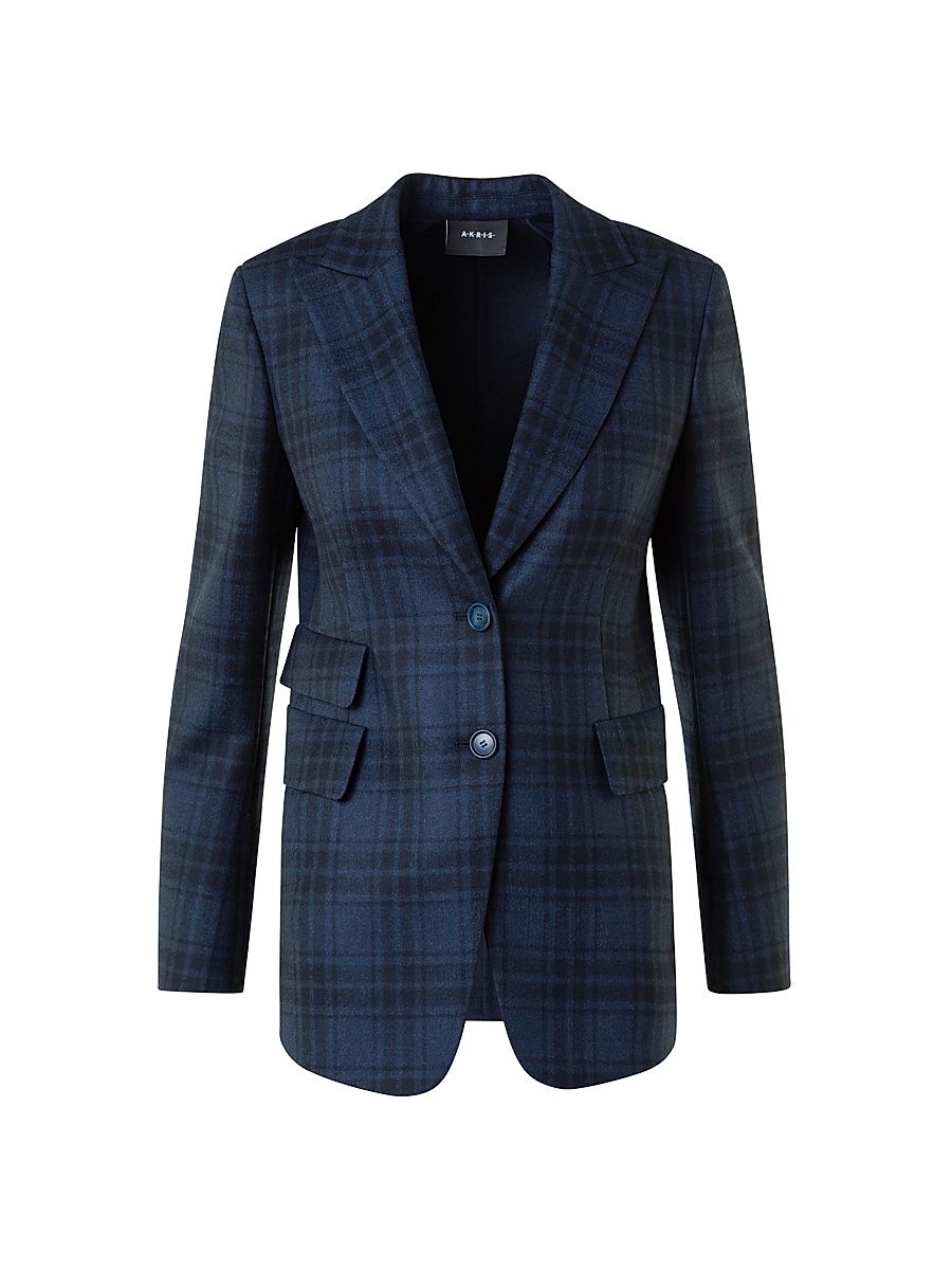 Women's Percival Plaid Wool Blazer - Denim Black - Size 10