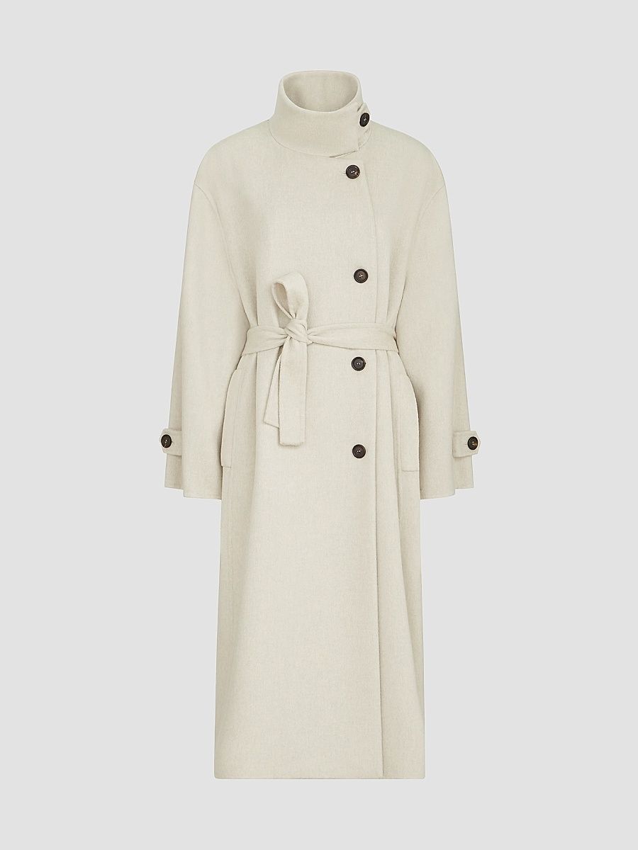 Women's Hand-Crafted Coat in Cashmere Beaver Double Cloth - Ivory - Size 4