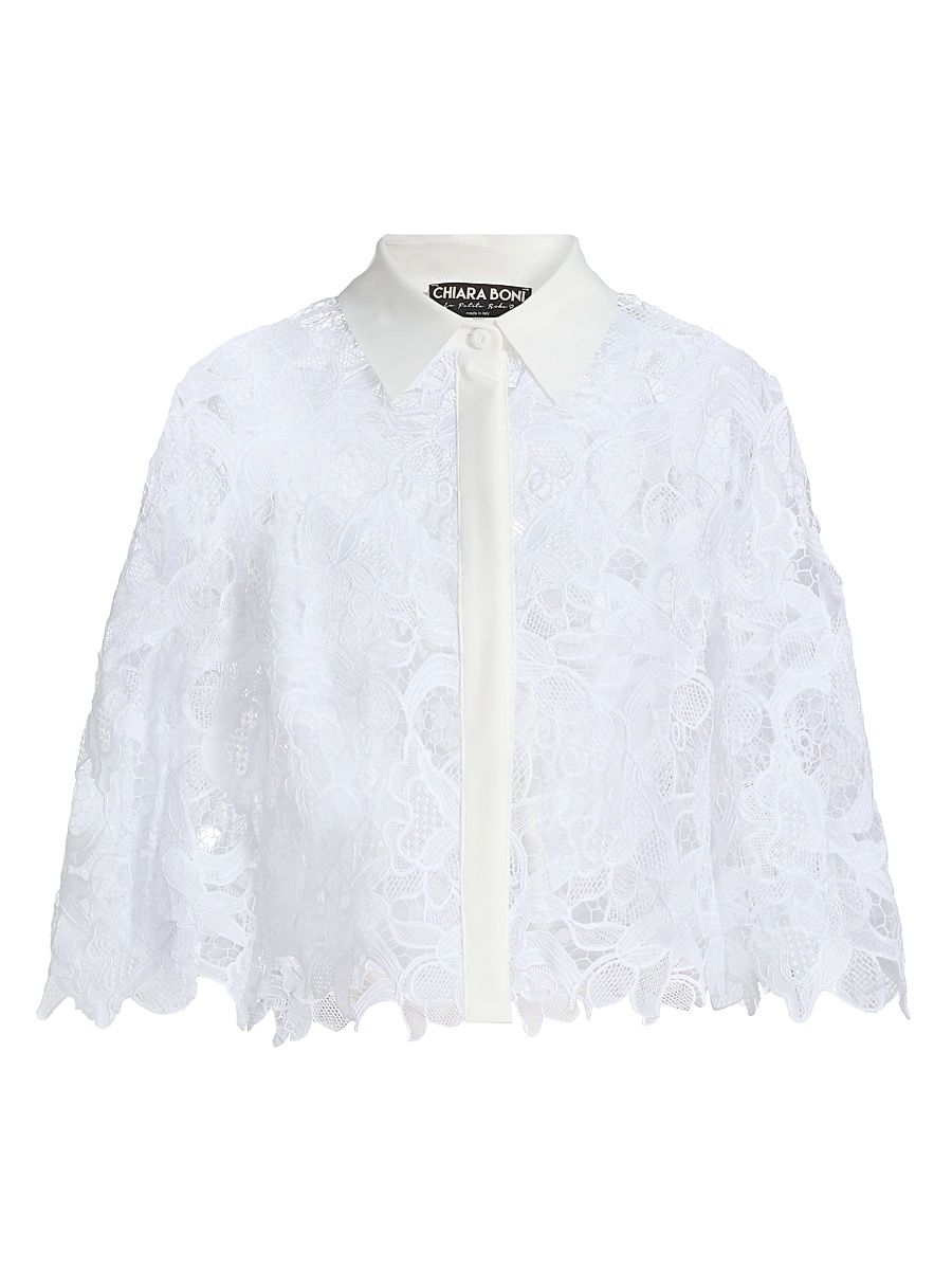 Women's Euryd Lace Open-Knit Button-Front Shirt - White - Size 16