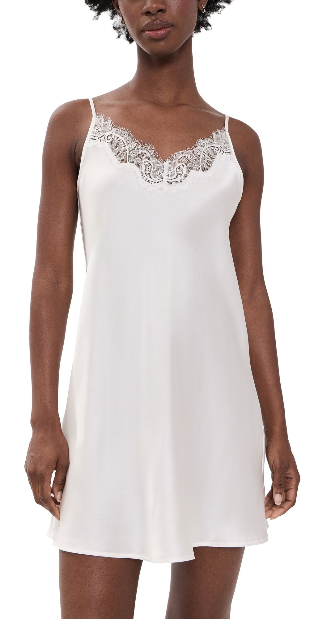 Petite Plume Silk Lace Slip Dress White XS