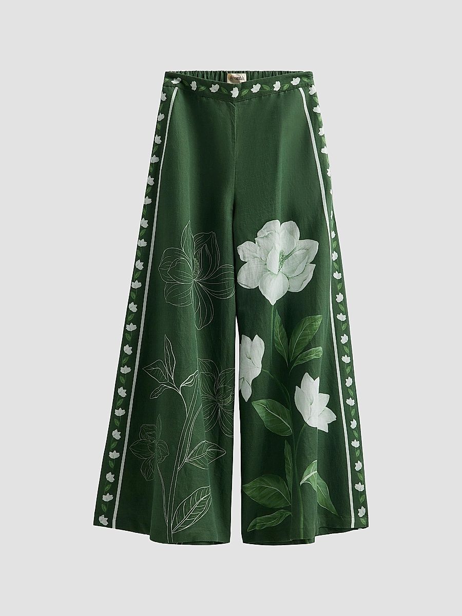 Women's Bejewelled Magnolia Flared Pants - Emerald Magnolia Flared - Size XL
