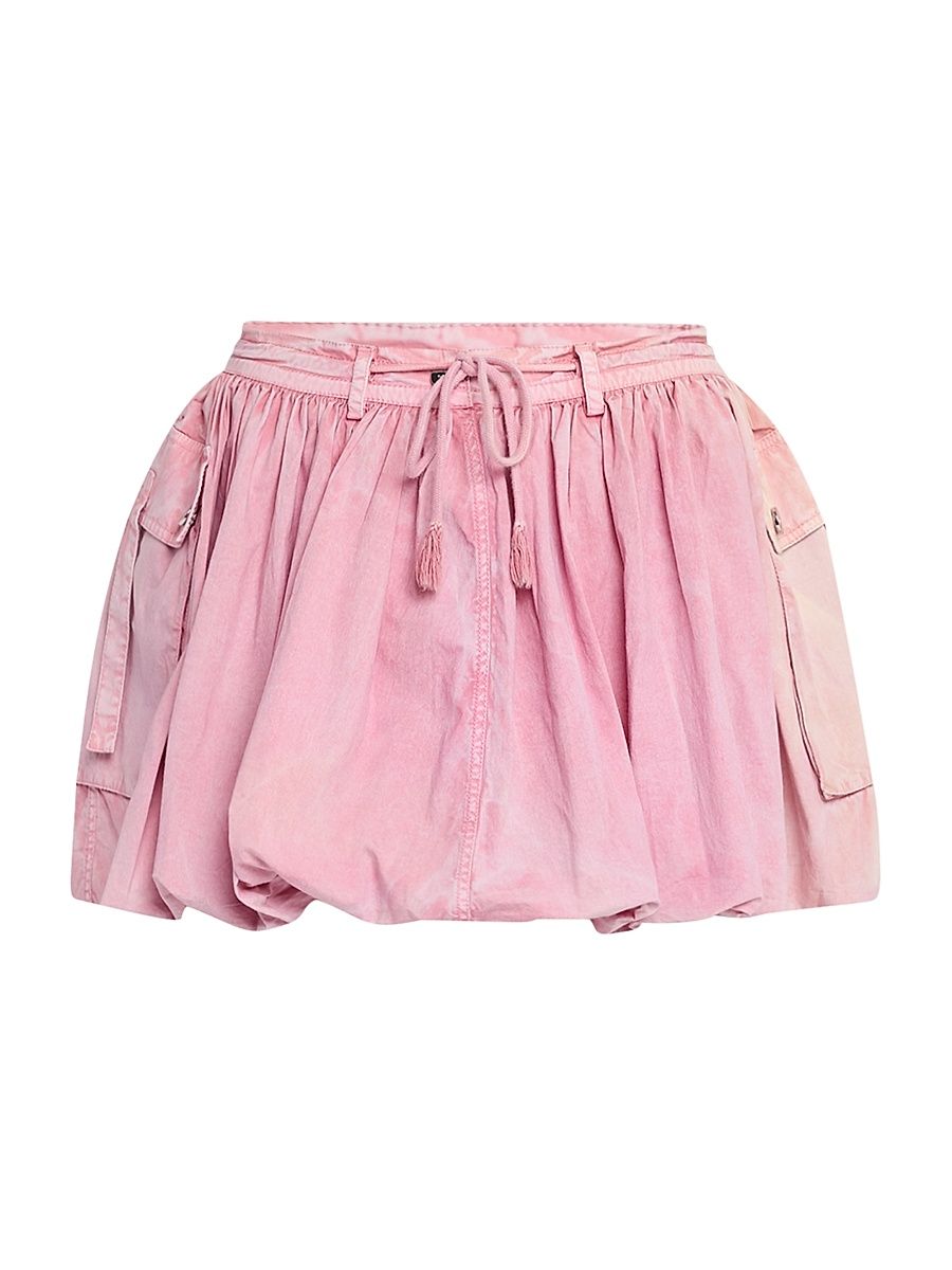 Women's Washed Stretch Cotton Bubble Miniskirt - Pink - Size 14