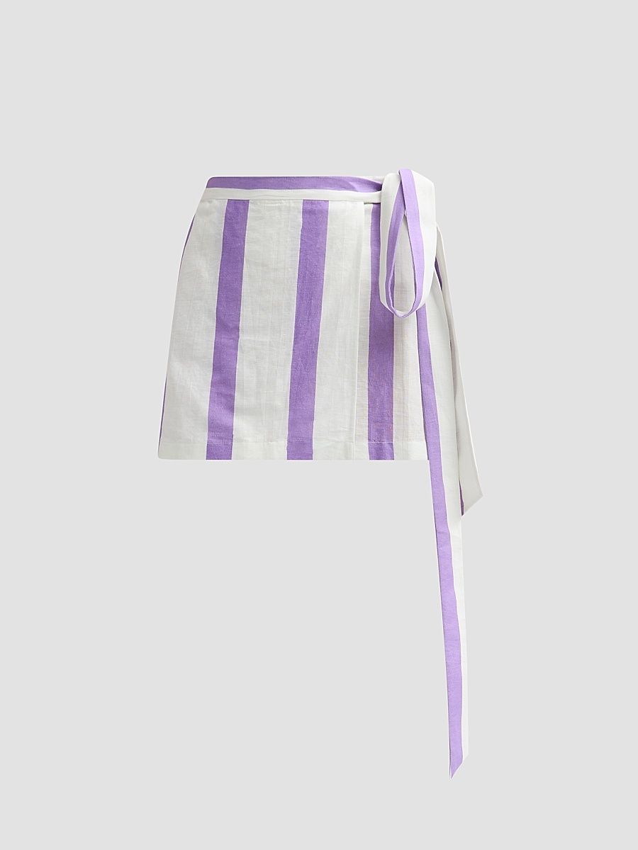 Women's Bejewelled Wrap Mini Skirt - Ivory And Lilac - Size XL
