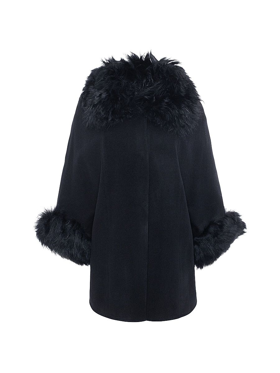 Women's Select Wool Coats with Select Lamb Collar and Cuffs - Black