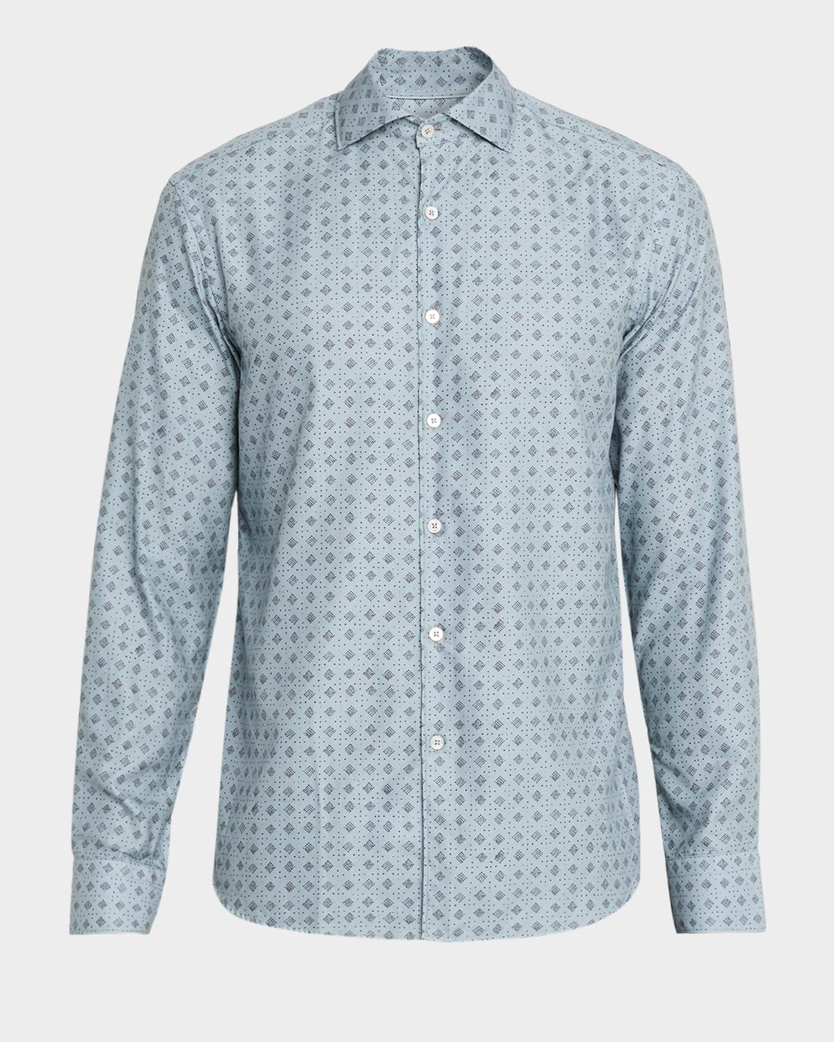 Men & apos;s Cotton and Lyocell Geometric-Print Sport Shirt