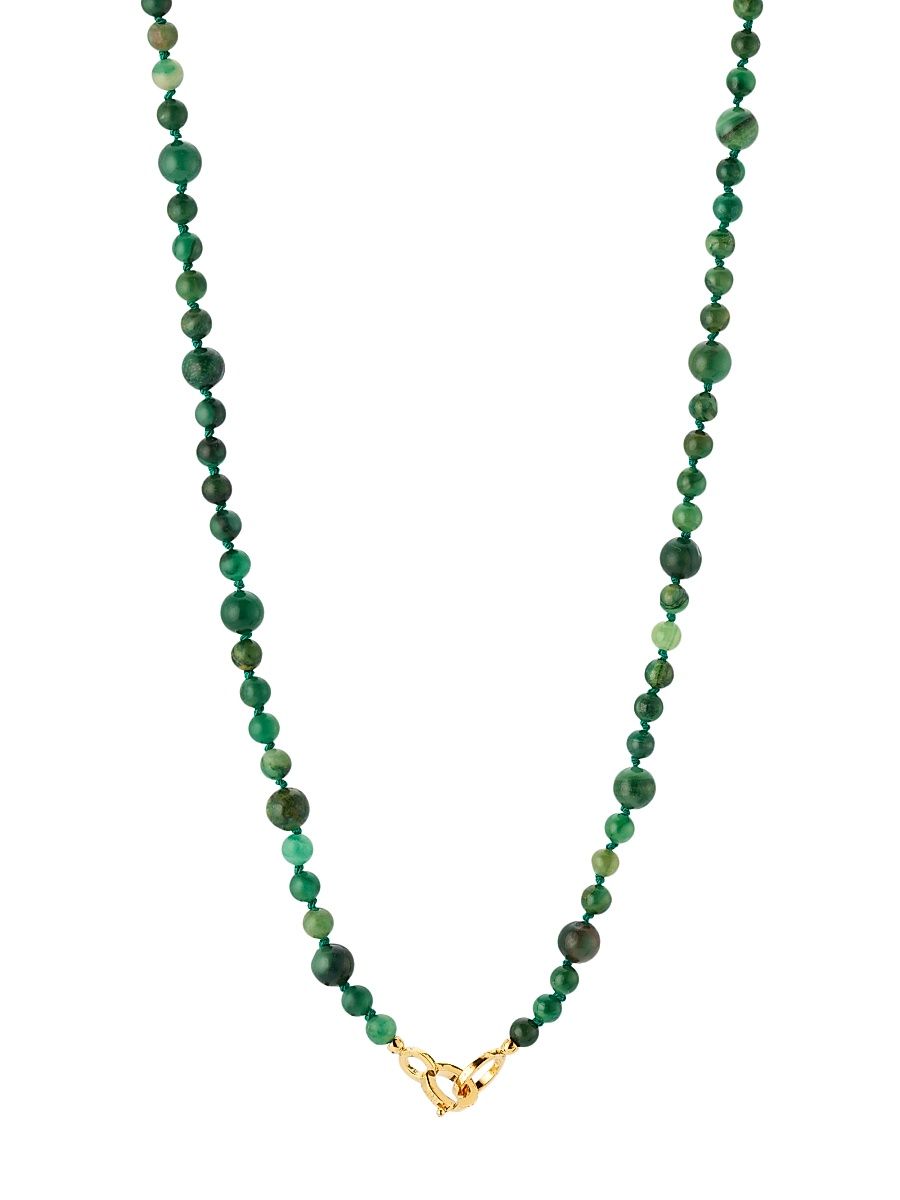 Women's Infinity 24K-Gold-Plated Sterling Silver & African Jade Beaded Necklace - Dark Green