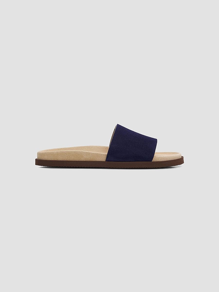 Brunello Cucinelli Men's Suede Slide Sandals - Blue - Size 11