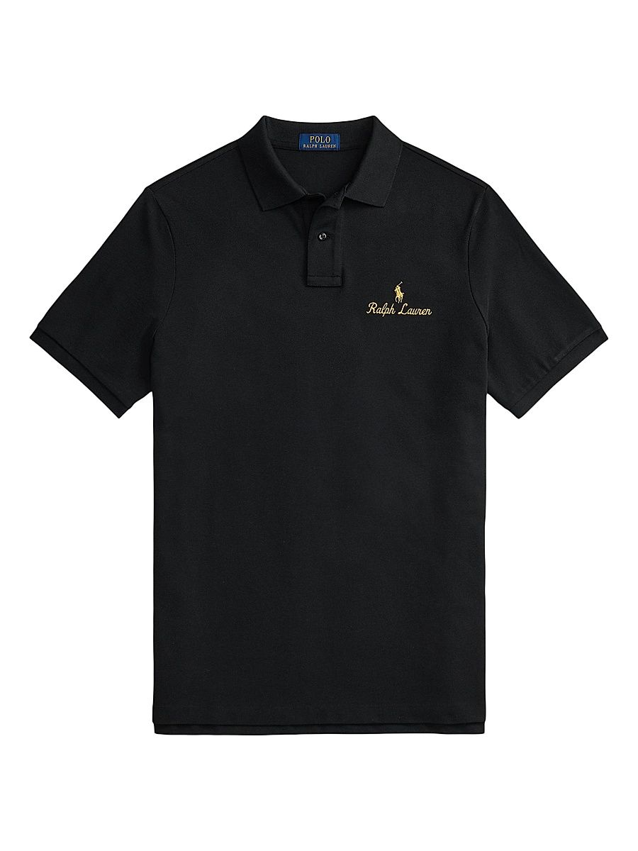 Men's Embroidered Logo Cotton Polo Shirt - Polo Black - Size XS