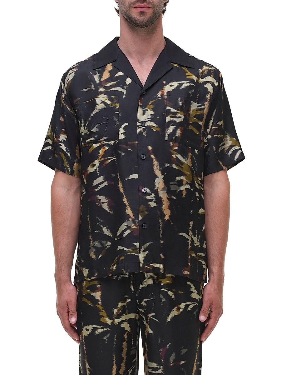 Men's Connor Silk Camp Shirt - Windswept Palm Print - Size XL