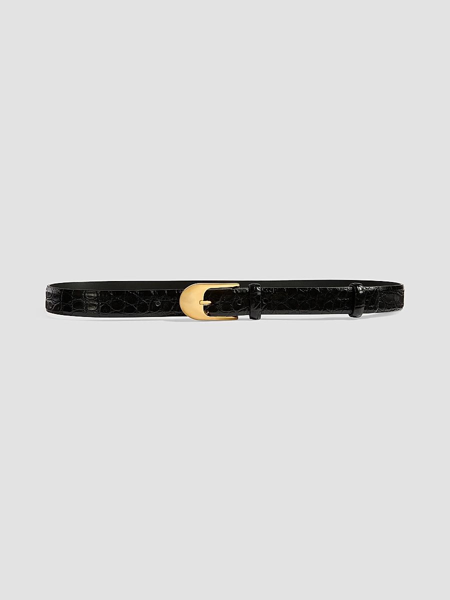 Khaite Women's Dome Croc-Embossed Leather Belt - Black - Size Large