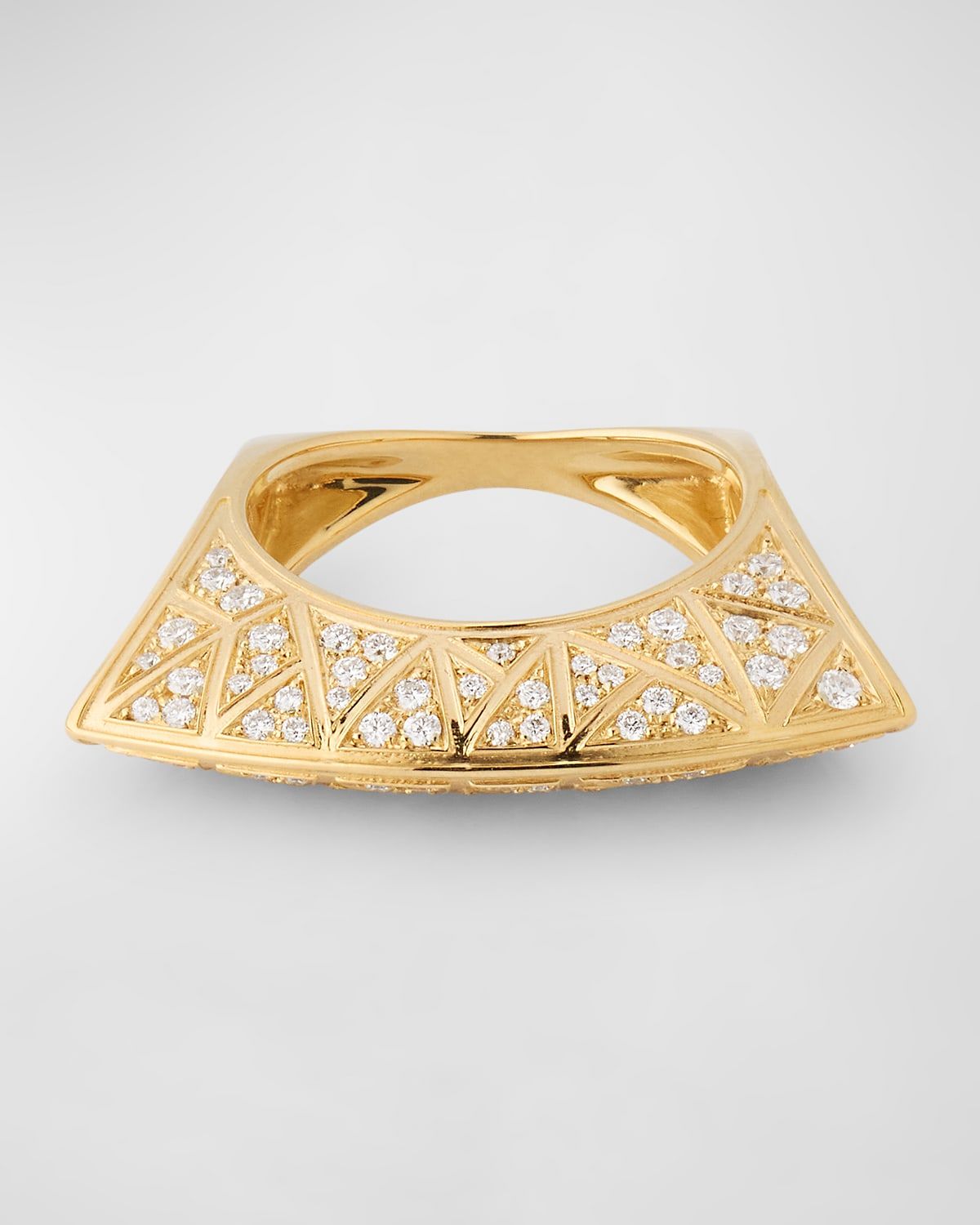 18K Yellow Gold White Diamond Lotus Ring with Cross Pattern