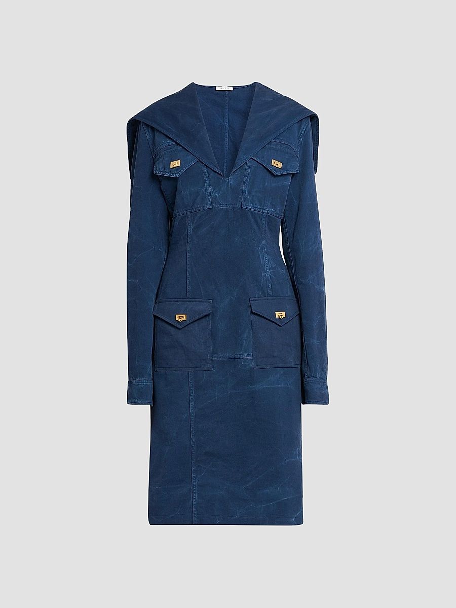 Women's Cotton Gabardine Midi Dress - Marine Blue - Size 8